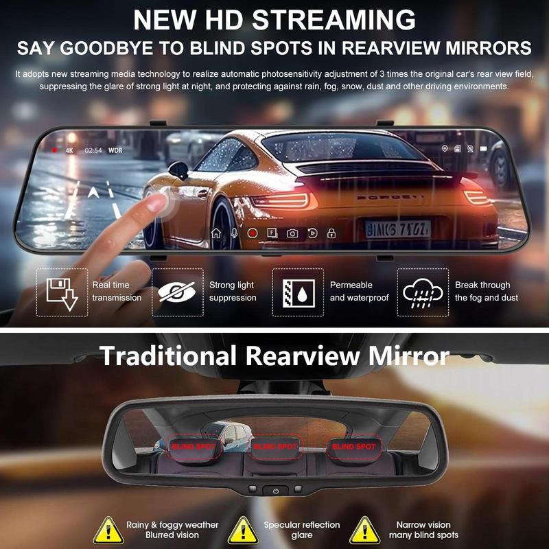 1080P Dual Dash Cam with 10'' Touchscreen & Front/Rear Camera